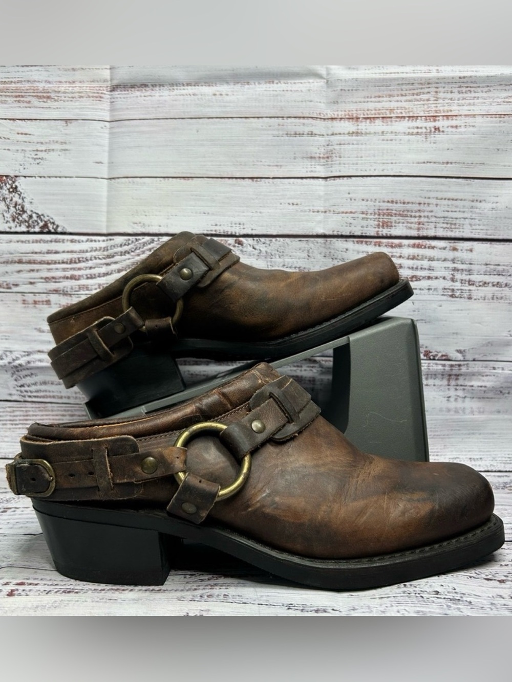 Frye Belted Harness Mules Clogs Women's 8.5 Slip On Square Toe